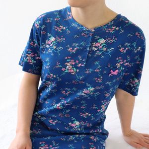 Tenderness Dames Nachthemd - Slaapkleedje - Korte Mouwen - Gebloemd Blauw. - Maat XXL