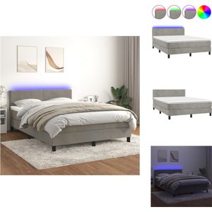 vidaXL Boxspring - Luxe fluwelen bed met verstelbaar hoofdbord - LED-verlichting - Pocketvering matras - Huidvriendelijk topmatras - 140x190 cm - Bed