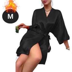 Nivard Satijnen Jurk - Slipdress - Pyama Dames - Badjas - Ochtendjas - Kimono - Erotisch - Kamerjas - Zwart M
