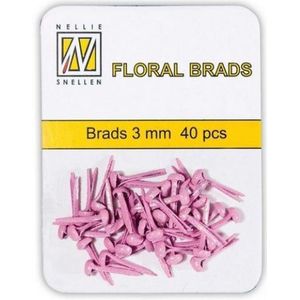 Nellie Snellen Floral Glitter Brads 3mm - 40stuks - Pink