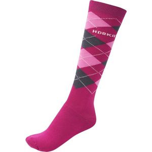 Horka Paardrijsokken Ruiten Roze Junior Maat 27-30