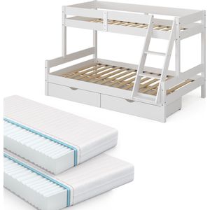 Vitalispa Everest Stapelbed – 120x200 / 80x200 cm met 2 matrassen en 2 laden Wit