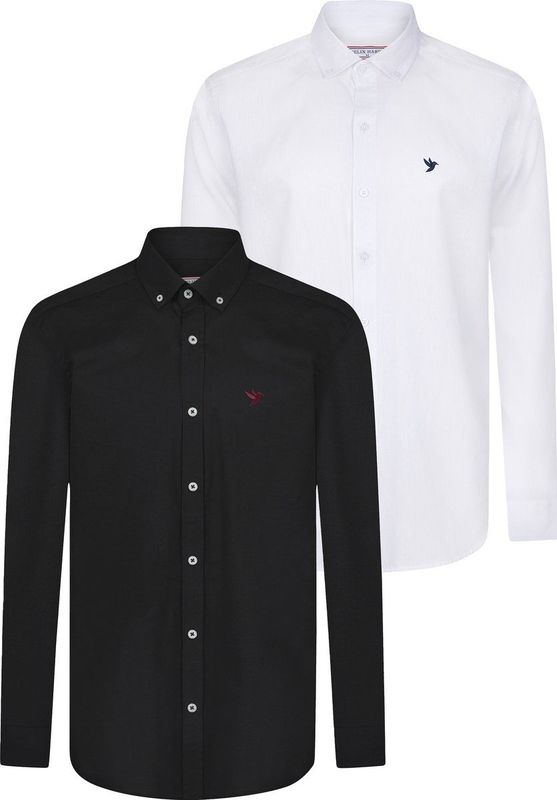 Felix Hardy - Multipack Overhemd - Wit-Zwart - 97% Katoen - Heren
