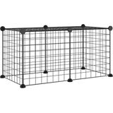 vidaXL-Huisdierenkooi-met-8-panelen-35x35-cm-staal-zwart