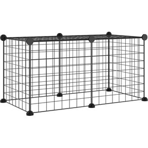 vidaXL-Huisdierenkooi-met-8-panelen-35x35-cm-staal-zwart