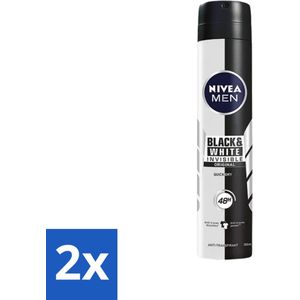 2 x Nivea - Men - Deodorant - Spray - Black & White Invisible Original - 150 ml - NIVEA MEN Deodorant - Anti-transpirant - 48 Uur Bescherming - Anti-vlekken - Witte Strepen