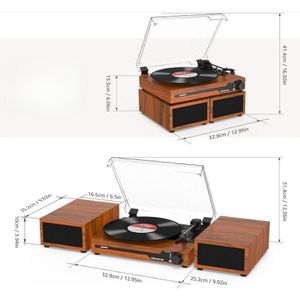 MMM® Platenspeler met Speakers - Platenspeler Bluetooth - Platenspeler - met 2 Dubbele Stereoluidsprekers - Draadloos Afspelen - Bruin