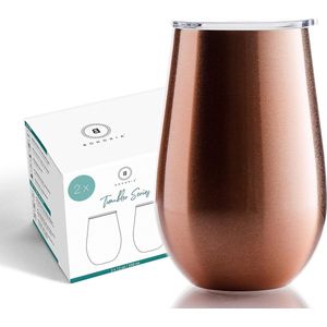 Premium roestvrijstalen koffiemok voor onderweg | Thermomok | Drinkbeker | Cocktailglas | Reismok (350ml) | Reismok met deksel (drinkopening) voor koffie, thee (2 x rosé goud)
