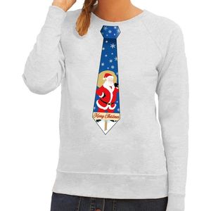 Foute kersttrui / sweater stropdas met kerstman print grijs voor dames L