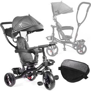 Playos® - Driewieler Duwfiets - Grijs - tot 50 kg - Draaibare Stoel - Trike Lite - Zonnescherm - 1 tot 5 jaar - Multifunctioneel - Kinderwagen - Tricycle - Fiets met Duwstang