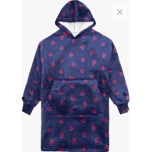 Woody Studio oversized hoodie velours - donkerblauw - kersen print - 242-12-YXL-V/932 - kinderen one size