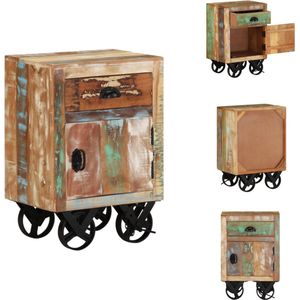 vidaXL Retro Nachtkastje - Massief gerecycled hout - Gemengde kleurafwerking - 40x30x57cm - Met 4 wielen - Kast