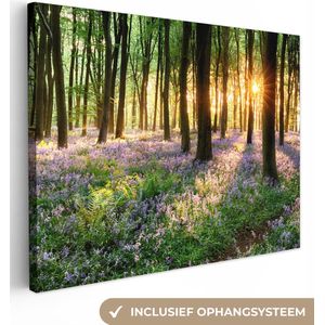 Canvas - Canvasdoek - Bos - Natuur - Bloemen - Zon - Woonkamer canvas - Decoratie - 80x60 cm