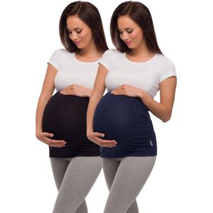 Be Mammy Dames Zwangerschapsbuikband - Zwanger - Viscose - 2Pack - BE-Band-2Pack-04 - Zwart/Marineblauw - S