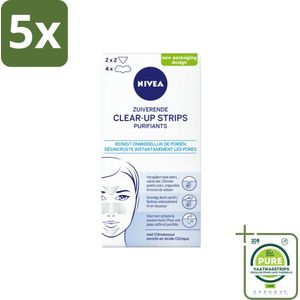 5 x NIVEA - Reinigingsstrips - Zuiverende Neusstrips - Tegen Mee-eters - Gezichtsreiniger - 6 Reinigingsstrips - Grootverpakking - NIVEA Clear-up Strips - Mee-eters Verwijderen - Neusstrips - Gezichtsreiniger - Onzuiverheden