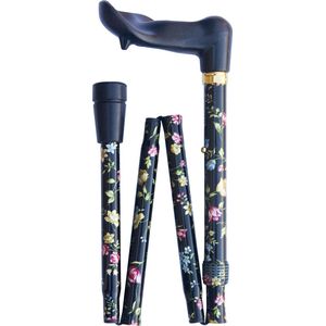 Classic Canes - Opvouwbare Wandelstok - Zwart - Bloemen - Ergonomisch Handvat - Verstelbaar - Aluminium