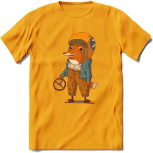 Casual race vos T-Shirt Grappig | Dieren honden Kleding Kado Heren / Dames | Animal Skateboard Cadeau shirt - Geel - XL