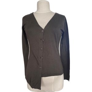 FRAGILE Cardigan Bamboo assymetrisch met knopen op de rug ,met lange mouw Tobbacco S