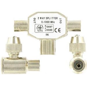 Kopp TV 2-weg splitter met 2 coaxstekkers metaal
