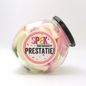 Geslaagd cadeau - Snoeppot - ""Spektaculaire prestatie"", gevuld met ruitspekken - eindexamen cadeau - diploma cadeau -