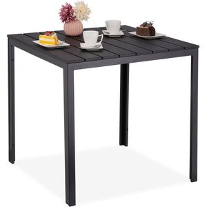 Relaxdays tuintafel zwart - vierkante eettafel buiten - buitentafel houtlook - balkontafel