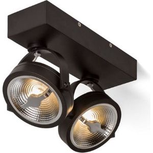 Xtra Warm Led-dubbele opbouwspot-AR111-30 Watt-2000-3000K-dimbaar-35°-zwart