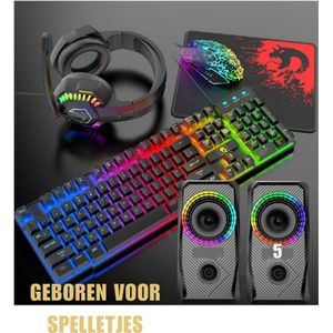 Bedrade 104 Toetsen Gaming Toetsenbord Muis - 3D Stereo Gaming Headset Combo met Multi RGB Backlight - Ergonomische Verstelbare Microfoon - 2400 DPI Muizen - Grote Muizen Waterdicht voor PC Mac Gamer Kantoor