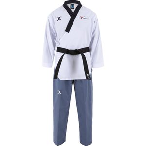 JCalicu poomsae dan taekwondopak voor dames | WT | Wit / Blauw (Maat: 210)