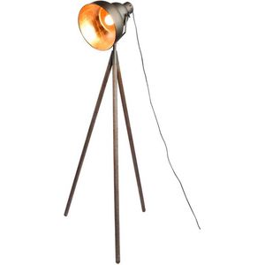 Dekoratiefs-sStaande lamp metaal/koper op 3-voet hout, 186cms-sA175477