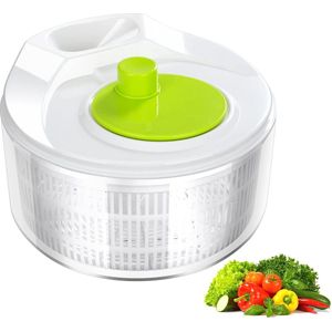 Saladecentrifuge met deksel, 3 liter kunststof slacentrifuge voor het wassen en drogen van salade, groenten, fruit, sladroger 22,5 x 15 cm (wit/groen)