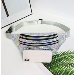 F I K A - Fanny Pack - Bumbag - Heuptasje - Festival – Carnaval – Feest – Disco - Reizen - Telefoontasje Crossbody - Buideltasje voor Dames en Heren – Zilver - Holografisch - Geometrisch - Rits - valentijn cadeautje voor haar