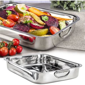 Braadslede - Inhoud: 4.2 Liter - Edelstaal - Ovenschaal - Braadpan - Braadslee Voor Ovengerechten - Afm 37 x 28 x 8 Cm - Zilver