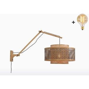 Wandlamp met Lange Arm - BHUTAN - Bamboe -Large (50x30cm) - Met LED-lamp