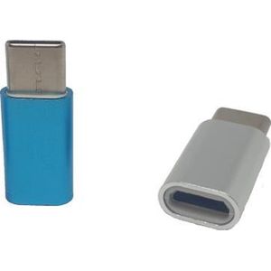 Set van 2 Verloop Adapter MICRO USB-adapter naar USB-C – Nieuw Model - Opzetstuk - Micro-USB to USB C Converter – Blauw + Zilver - oDaani