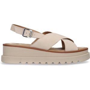 Manfield - Dames - Beige leren sandalen plateauzool - Maat 40