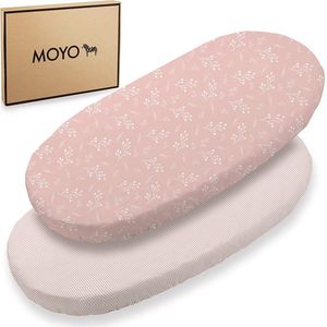 Baby hoeslakens 90 x 55 - set van 2 lakens, dubbelpak 100% katoen hoeslaken, bijzetbed of babybedje, voor baby of peuter. Beddendoek, OekoTex gecertificeerd, stretch (roze)