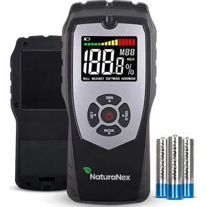 NaturaNex Professionele Vochtmeter incl. Batterijen - Vochtigheidsmeter Voor Hout / Bouwmateriaal / Wanden - Vochtmeter Muren - Houtvochtmeter - Brandhout