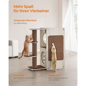 Krabpaal Feandrea Clickat, Moderne Kattenboom, Kattenhuis met Krabpaal, Krabmat, Kattenhol, Plateaus, Zachte Trap, Vervangbare Onderdelen, Havermoutbruin-Koffiebruin PCK005T66