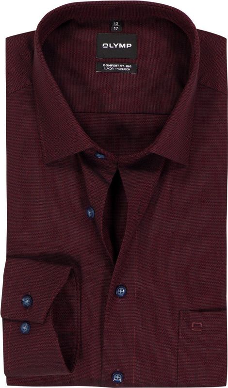 OLYMP - Luxor Comfort Fit - Overhemd - Bordeaux Rood - Strijkvrij