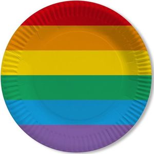 10x Regenboog thema ronde bordjes 23 cm - Papieren wegwerp servies - Regenbogen kinderfeestje versieringen/decoraties