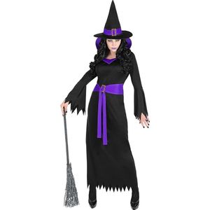 Widmann - Heks & Spider Lady & Voodoo & Duistere Religie Kostuum - Diep Duistere Zwart Paarse Halloween Heks - Vrouw - Paars, Zwart - XL - Halloween - Verkleedkleding