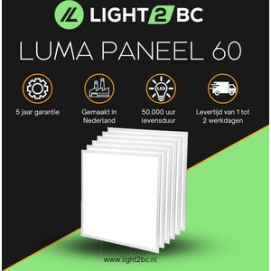 Light2BC Luma LED Paneel 60x60cm - 36W 3600 Lumen - Kleurtemperatuur 3000K of 4000K - CRI 82 - UGR 21 - 50.000 Uur Levensduur - Flexibele Installatie (Inbouw, Opbouw, Hangend) - Voor Kantoren, Showrooms, Werkruimtes en Klaslokalen - 2 Jaar Garantie