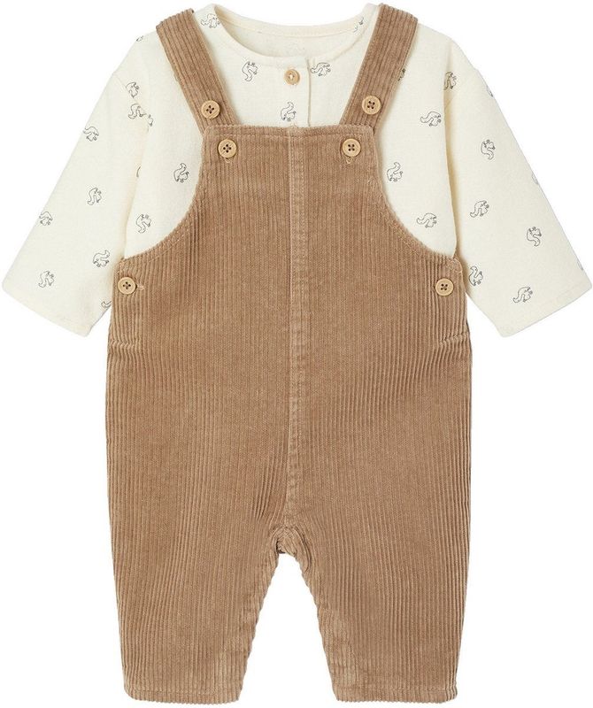 Vertbaudet - Salopet in Ribfluweel - Babyset - 2-delig - T-shirt met Lange Mouwen