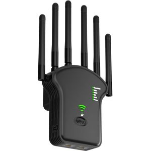 WiFi Extender Signaalversterker - Zwart - 1 verpakking - voor thuis - Dual Band 5GHz/2.4GHz Draadloze Signaalversterker & Repeater tot 1200Mbps Snelheid