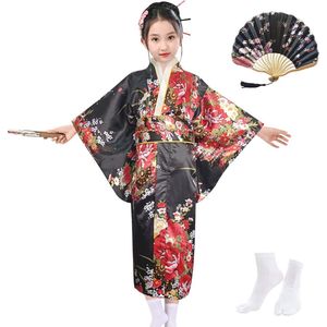Traditionele Yukata Kimono voor Meisjes met Waaier en Tabi Sokken