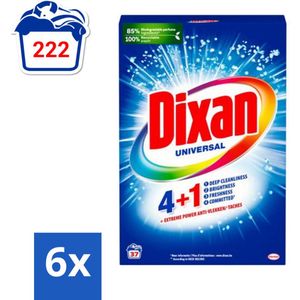 Dixan Universal - Waspoeder en Vlekverwijderaar - Extreme Power - Witte en Gekleurde Was - 37 Wasbeurten - Voordeelverpakking - 6 stuks