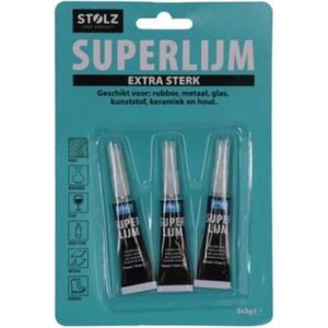 Stolz | Secondelijm |Extra sterke superlijm voor rubber, metaal, glas, kunststof, keramiek en hout | 3 tubes van 3 gram