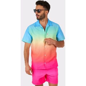 OppoSuits Funky Fade Summer Combo - Heren Zomer Set - Toppers in Concert Outfit 2025 - Bevat Shirt En Shorts - Zwem Pride Regenboog Kleding -Multi Color -Maat L