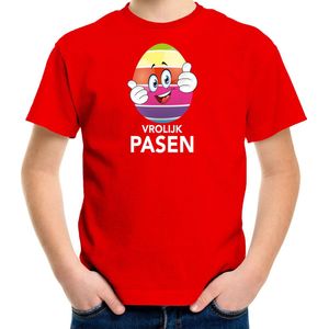 Paasei met duimen schuin omhoog vrolijk Pasen t-shirt / shirt - rood - kinderen - Paas kleding / outfit 146/152