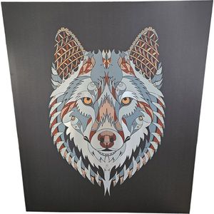 Wall Art ""Wolf"" op geborsteld alu di-bond | 100 x 120 cm | Luxe uitvoering | Met ophanghaken | Dikte: 3 mm | Blinkend effect | Design | Muurdecoratie | Roofdier | Grijze achtergrond